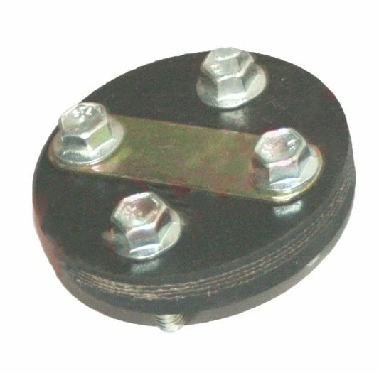 Steering coupling with dark rubber disc and four hex bolts