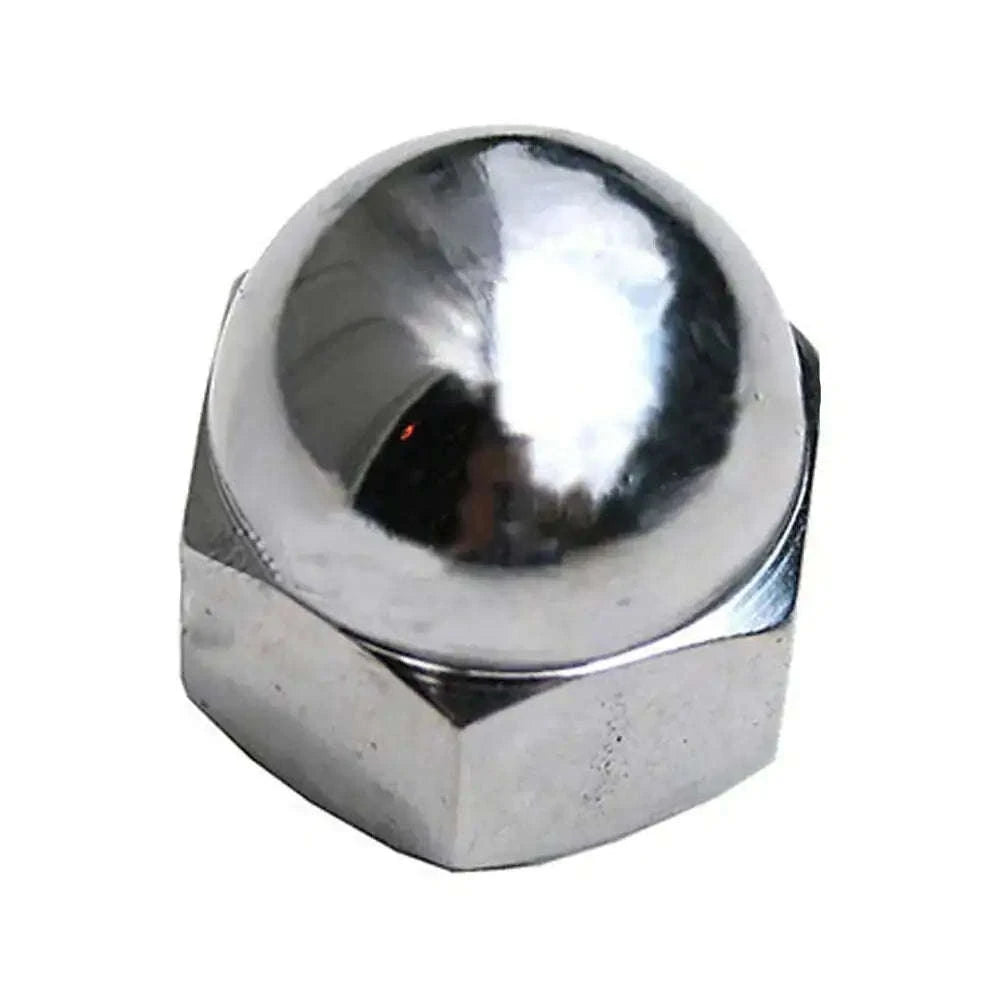 Chrome hex steering wheel nut with shiny domed top