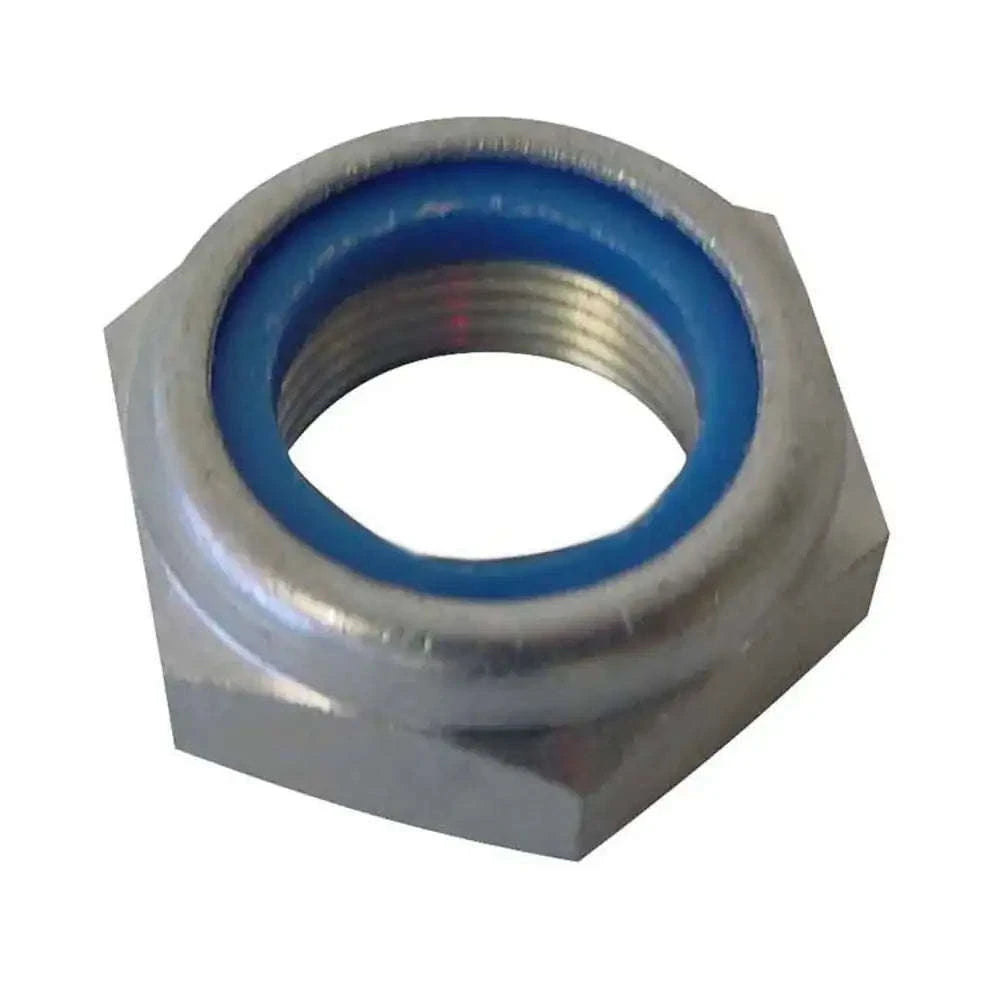 Hex steering wheel nut with blue ring, steel finish