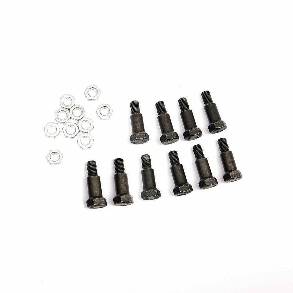 Tractor pivot pin bolts with washers, pack of 10, black and silver metal