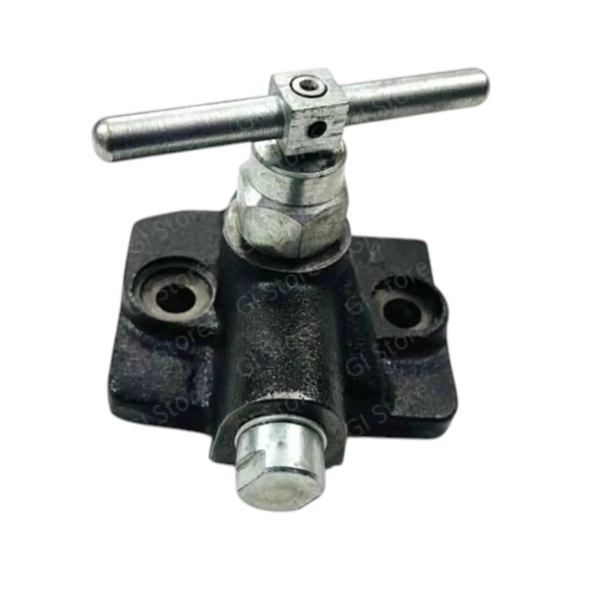 Hydraulic valve lock with chrome lever, dark cast housing, side ports