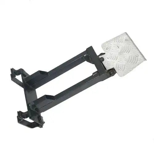 Black steel front foot step assembly with mounting brackets and step pad
