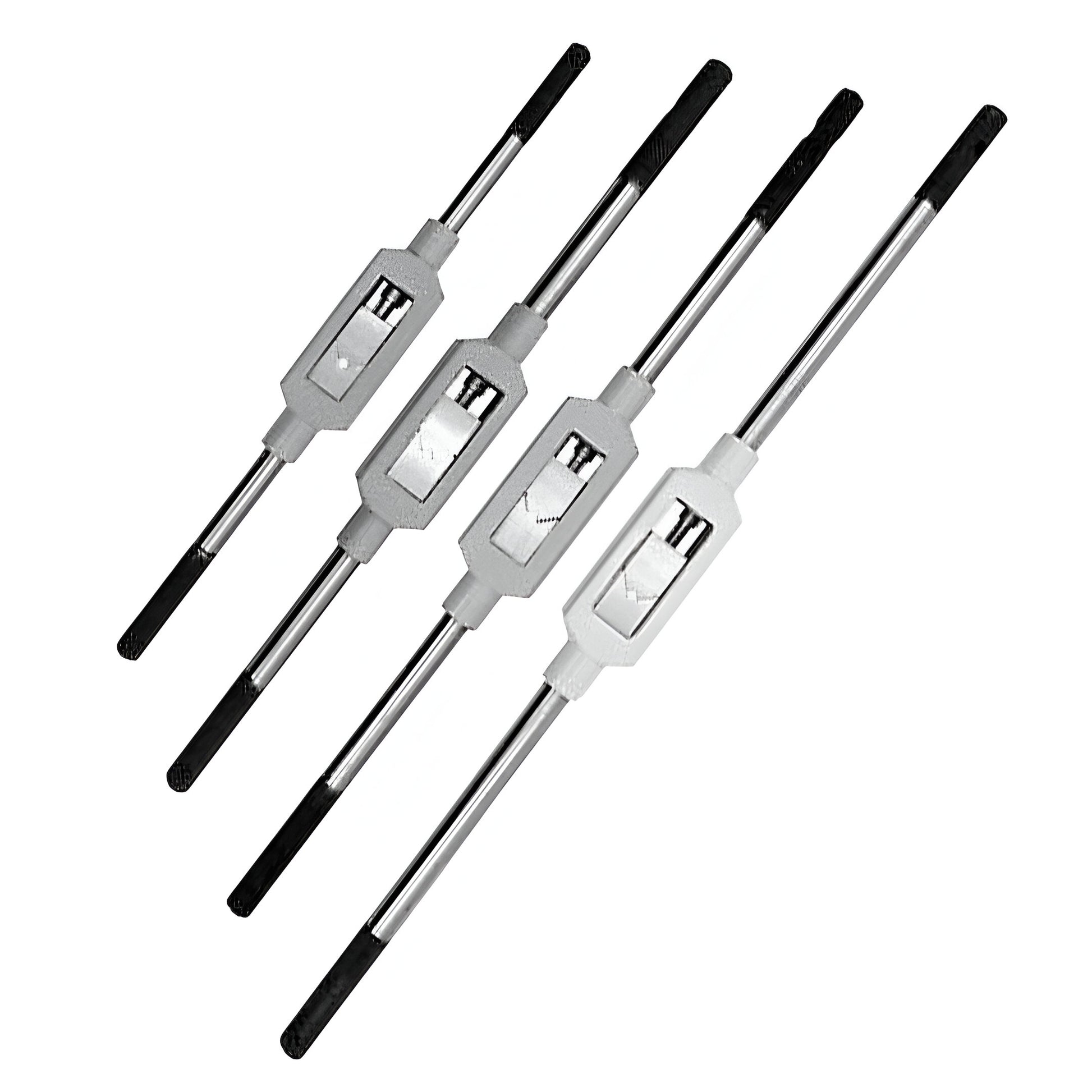 Set of four straight handle tap wrenches with adjustable grips for various sizes and precision work
