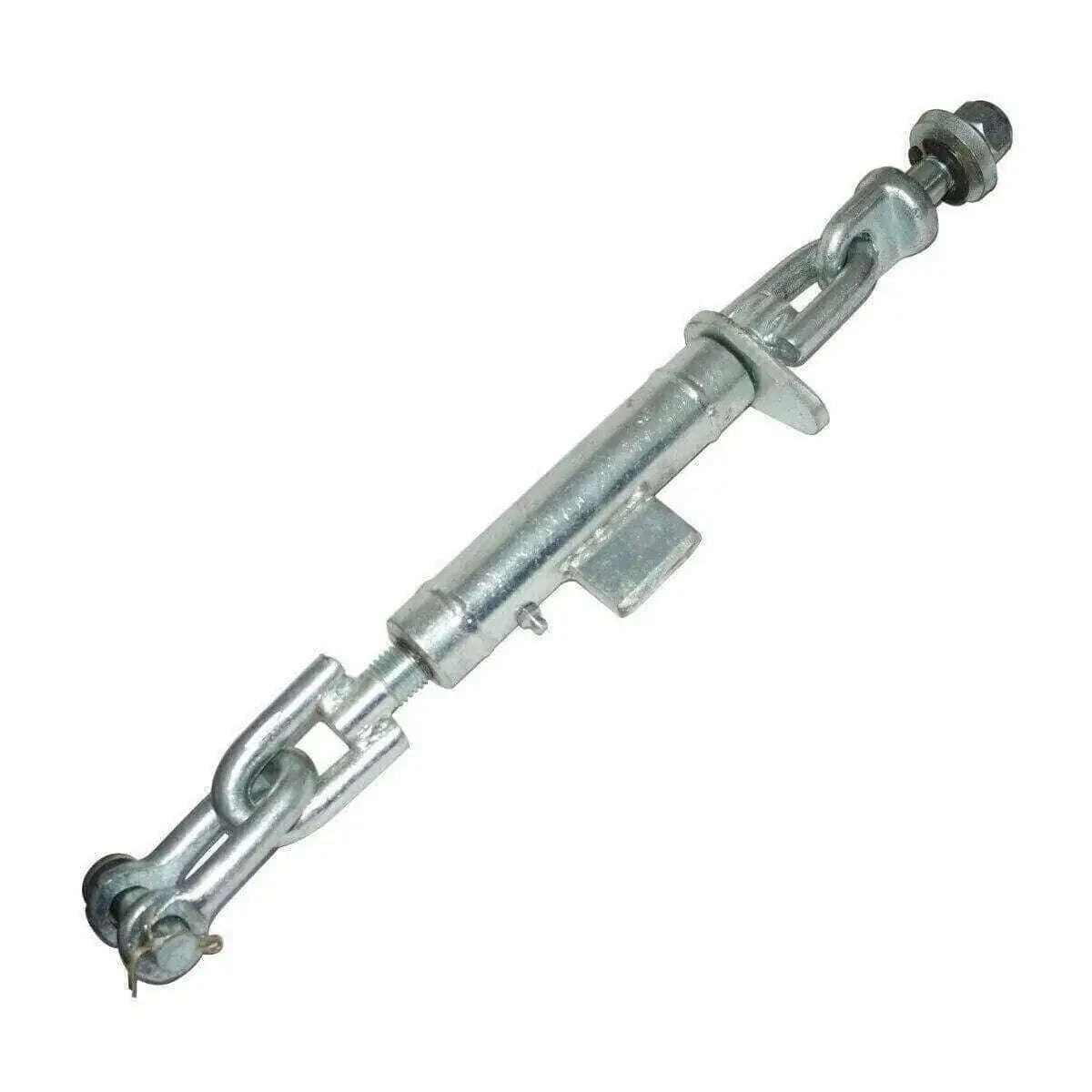 Metal lower lift arm check chain stabilizer assembly with pin and clevis links