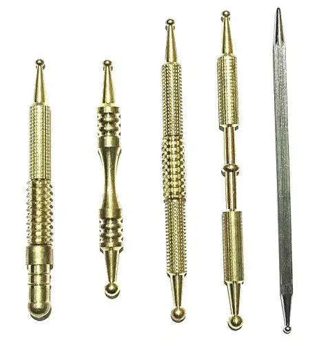Set of 5 brass Sujok acupressure tools for effective acupressure therapy and muscle relief