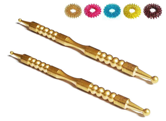 Sujok Acupressure Brass Metal Mega Compact Probe Jimmys Set of 2 Free 5 Rings - StellerGear
