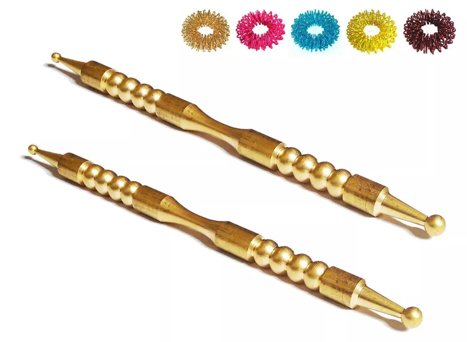 Sujok acupressure brass probe set with two compact probes and colorful rings