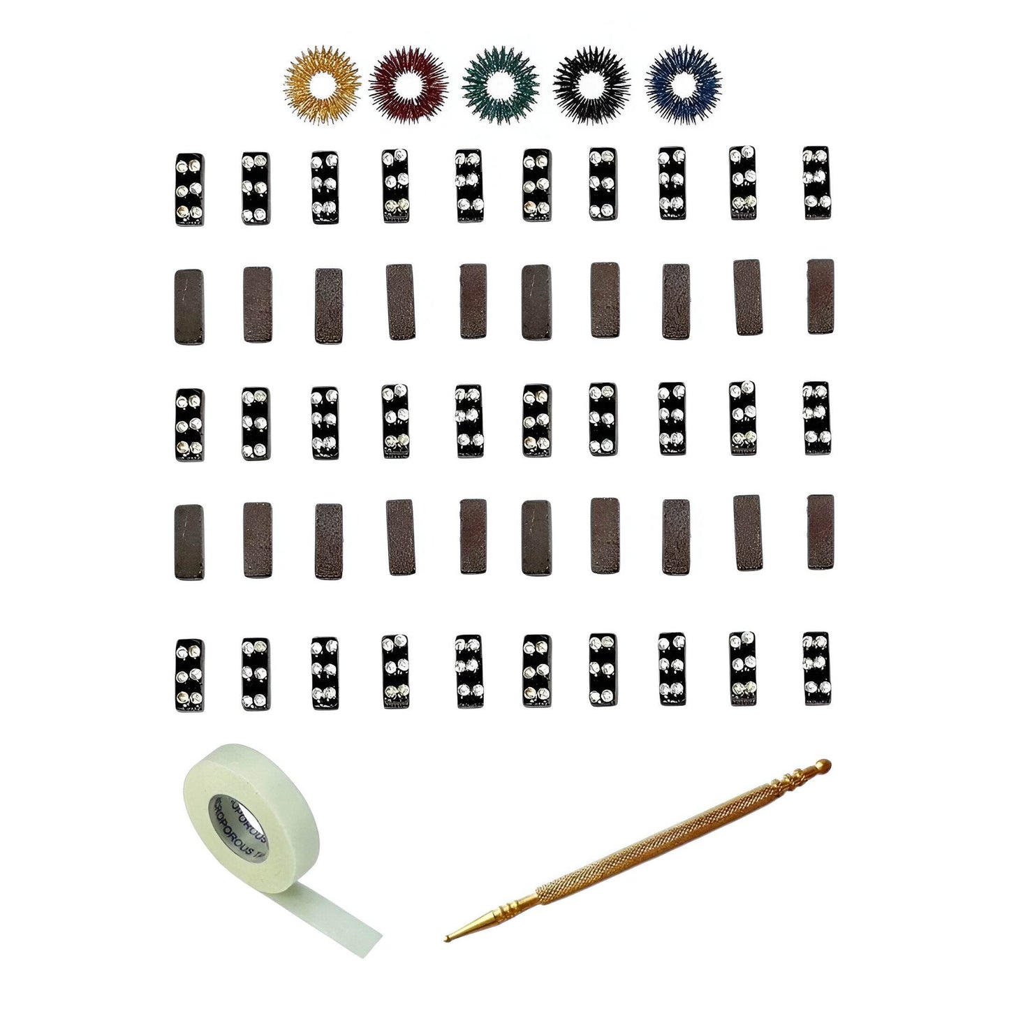 Sujok acupressure magnets set including cluster bar magnets, slim jimmy, and rings for holistic healing