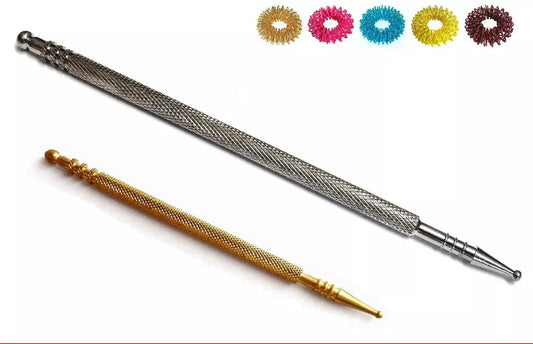 Sujok acupressure metal probe slim and silver with rings for effective diagnosis