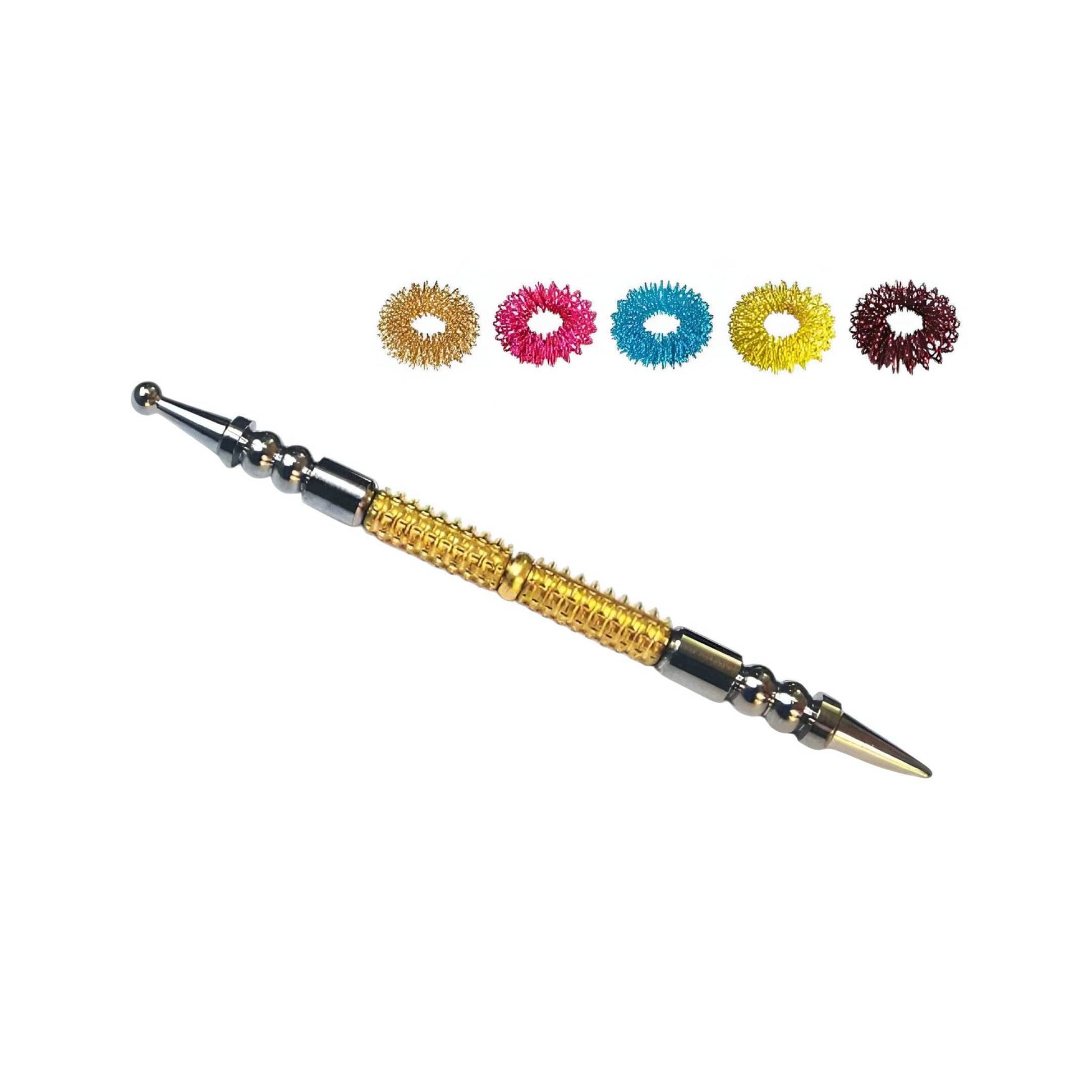 Sujok acupressure probe with colorful Su Jok rings for enhanced therapy and pain relief