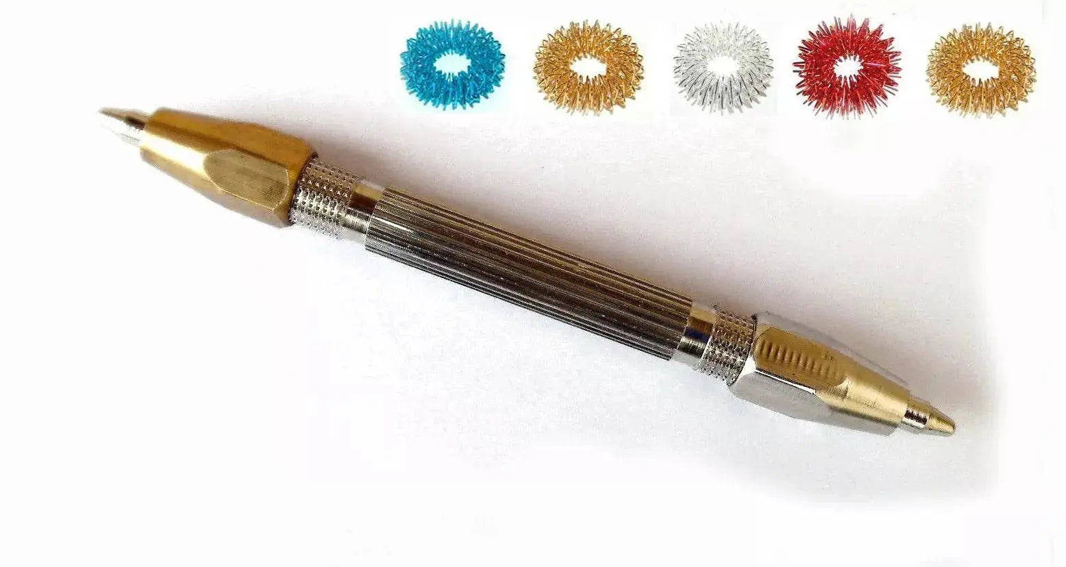 Sujok acupressure probe with metallic finish and interchangeable diagnostic tips