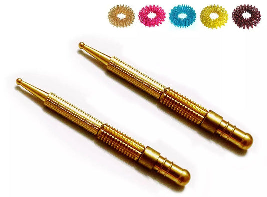 Brass Metal Diagnostic Centre Roller Jimmys with Colorful Rings in Sujok acupressure roller set