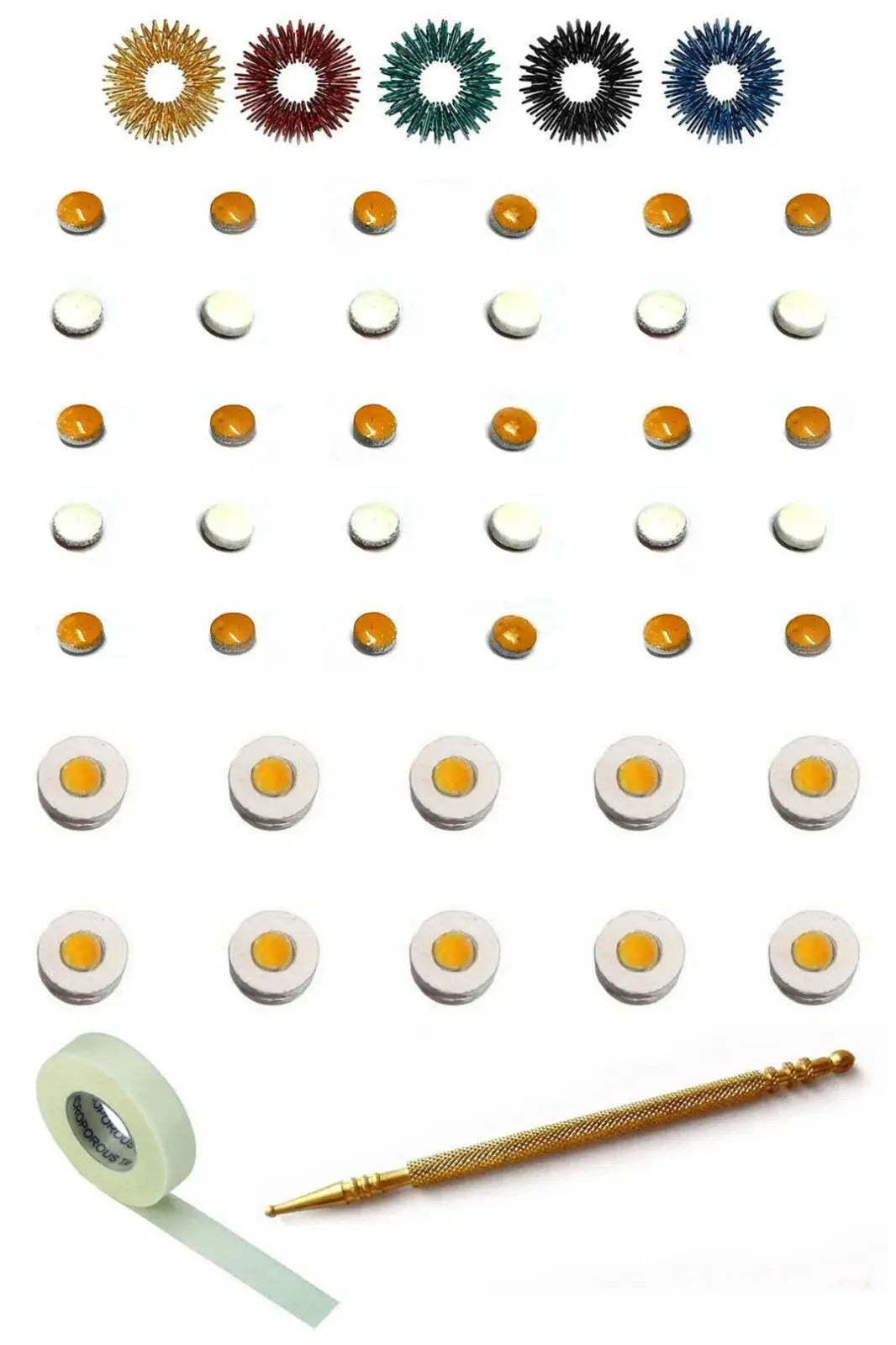 Sujok acupressure therapy magnets kit including various acupressure tools and tape for effective therapy sessions