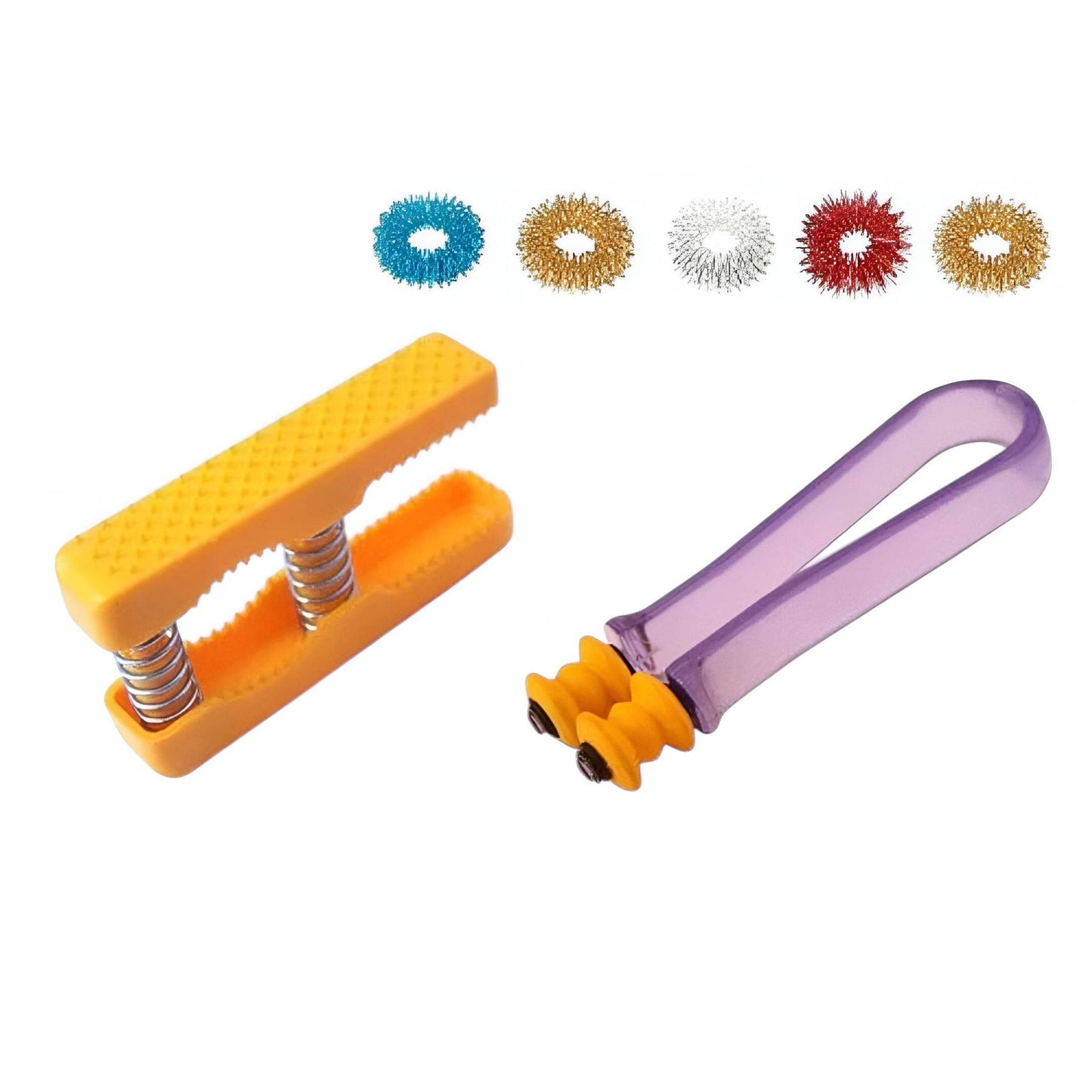 Sujok finger massager and palm hand exerciser with colorful therapy rings for finger pain relief