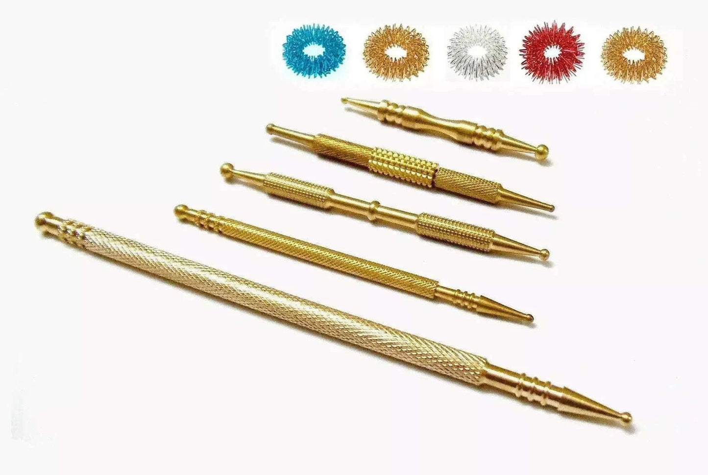 Sujok Probe Acupressure Brass Diagnostic Roller Jimmys Set 5 Types Free Rings - StellerGear