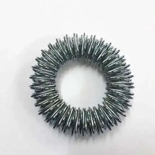 Spiked metal ring leg with a circular halo of short needles