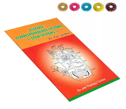 Essence Correspondence Systems Stem Book featuring Sujok therapy concepts and hand diagrams