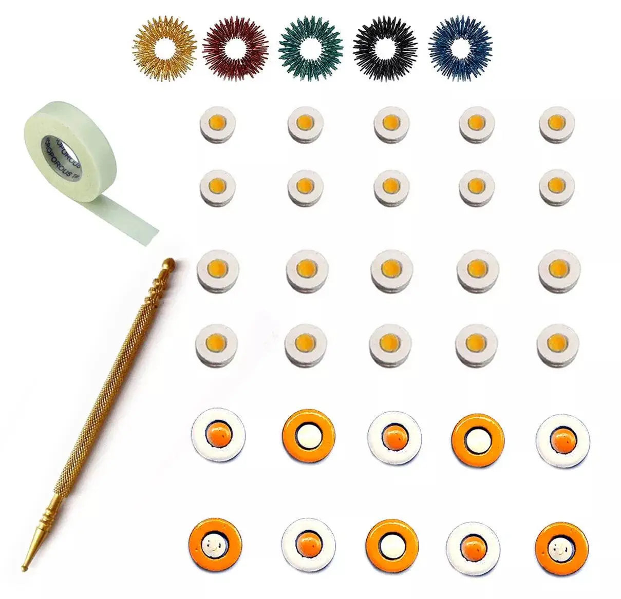 Sujok therapy magnets and acupressure tools including rings and micropore tape