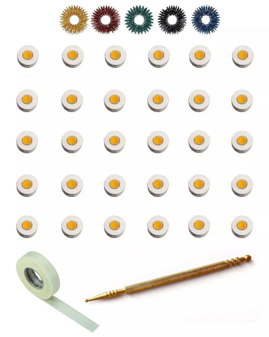 Sujok therapy magnets set including chakra magnets, Jimmy Slim, acu rings, and micropore tape