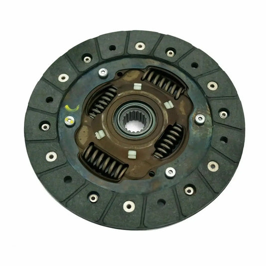 Disc clutch friction plate with rivets, springs, and splined hub, dark gray metal