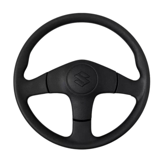 Black steering wheel with horn for enhanced vehicle control and comfort
