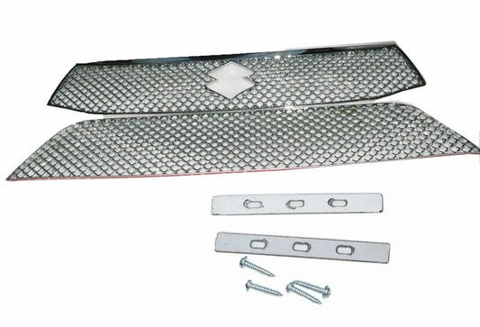 Chrome mesh front radiator grille panel set with mounting brackets and screws
