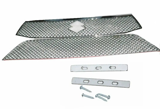 Chrome mesh front radiator grille panel set with mounting brackets and screws