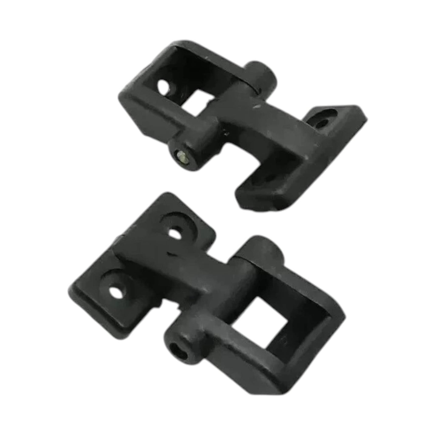 Windshield hinge brackets, black, two pieces with open frame and mounting holes