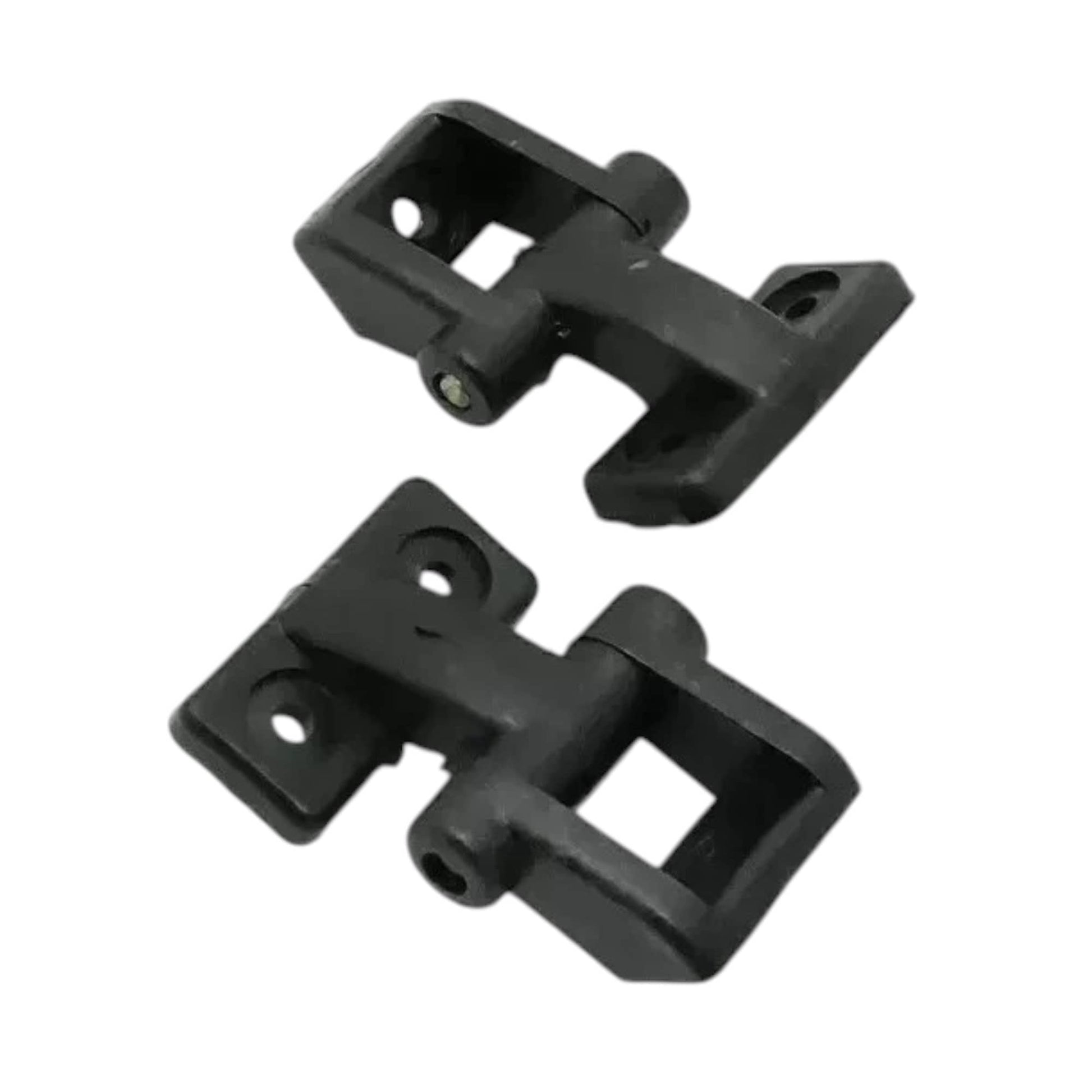 Windshield hinge brackets, black, two pieces with open frame and mounting holes