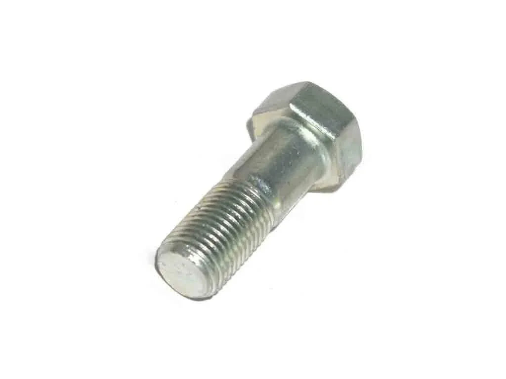 Hex-head brake caliper attachment bolt with threaded shaft, silver metal