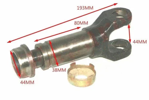 Metal driveshaft yoke with bolt and washer, dark gray and gold