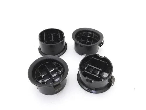 Black circular air vent heater outlets, set of 4 plastic pieces with louvered openings