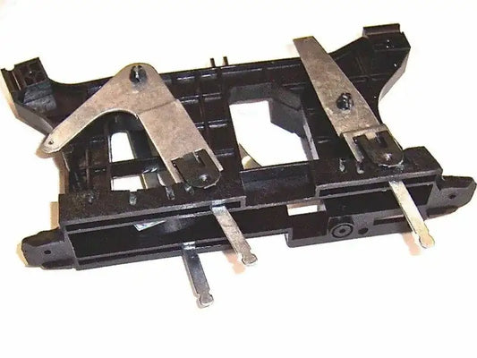 Heater ventilator control assembly, black plastic bracket with metal pins and mounting holes