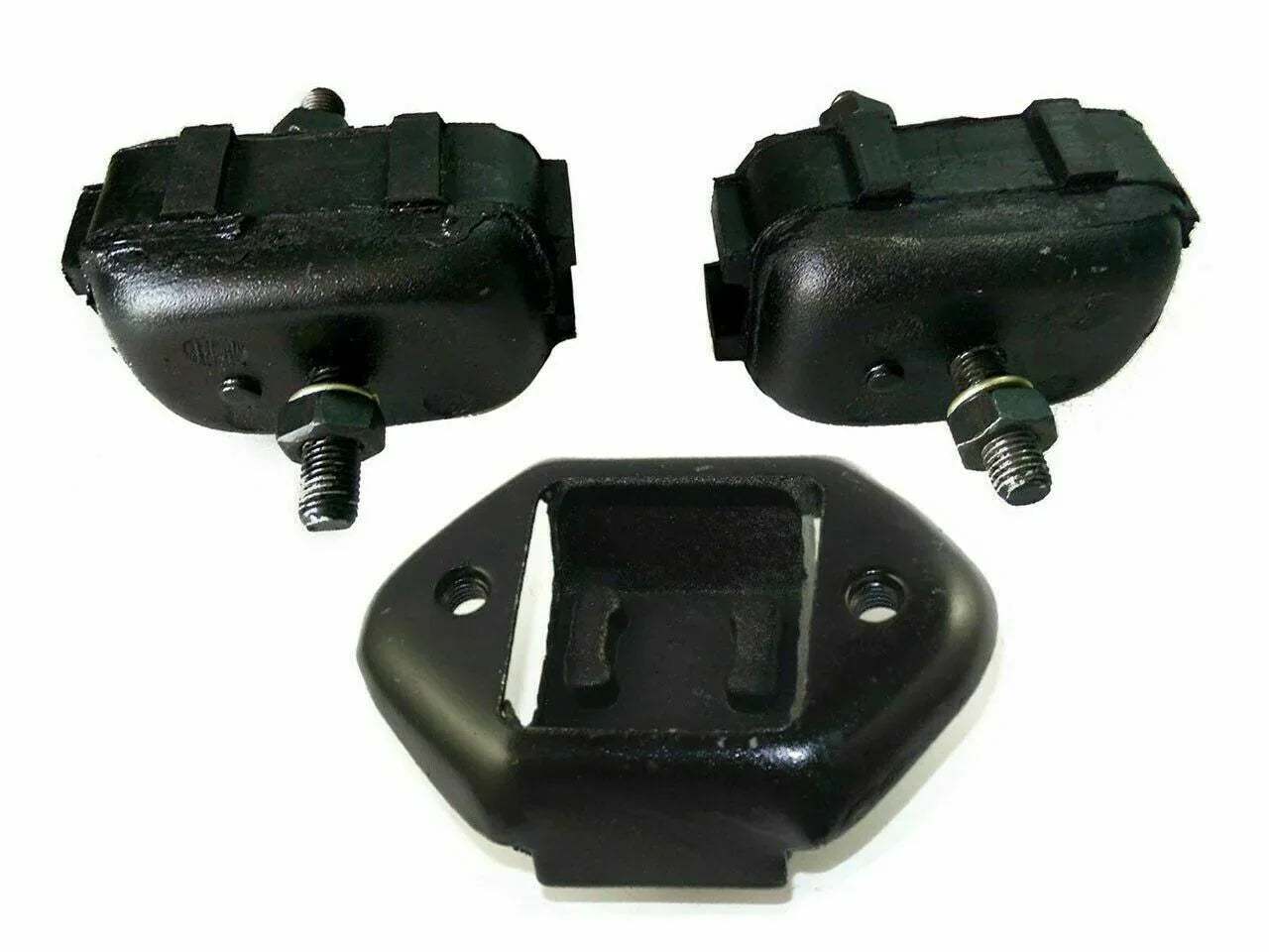 Engine mounting set with three black rubber mounts and bolts