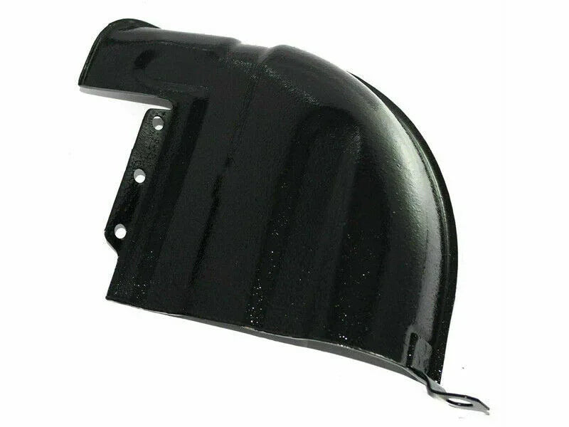 Fuel tank lower inlet pipe protector, black curved shield with mounting holes
