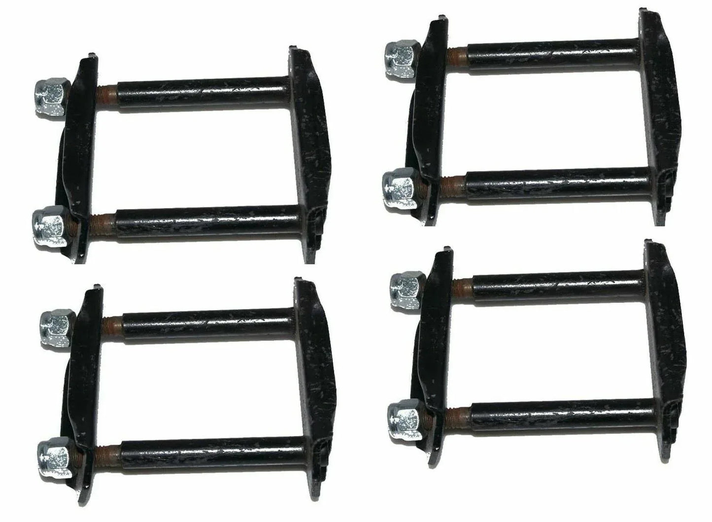 Leaf spring shackle set of four with black brackets and silver bolts