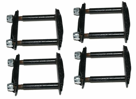Leaf spring shackle set of four with black brackets and silver bolts