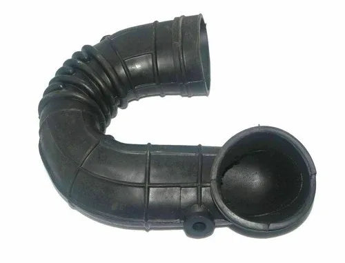 Black rubber air cleaner outlet hose with curved elbow and wide inlet opening