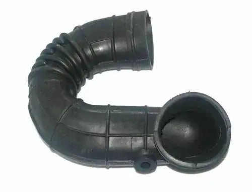Black rubber air cleaner outlet hose with curved elbow and wide inlet opening