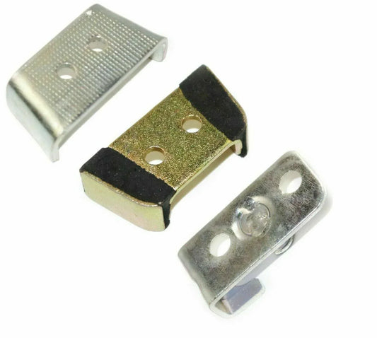 Metal tailgate striker and gate stop brackets, silver and black, 3-piece set