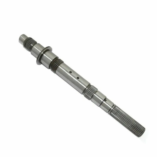 Metal transmission mainshaft with splined end and center bearing journals