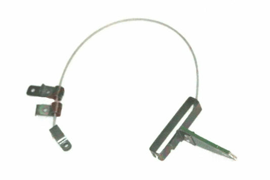Parking hand brake cable with bracket and release latch, metal and plastic