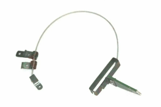 Parking hand brake cable with bracket and release latch, metal and plastic