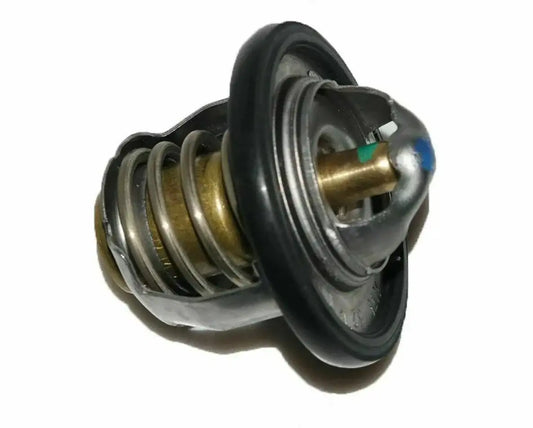 Engine coolant thermostat with rubber seal and metal housing, brass pin visible