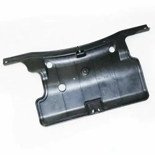 Front engine splash shield panel, black plastic with mounting holes and clips