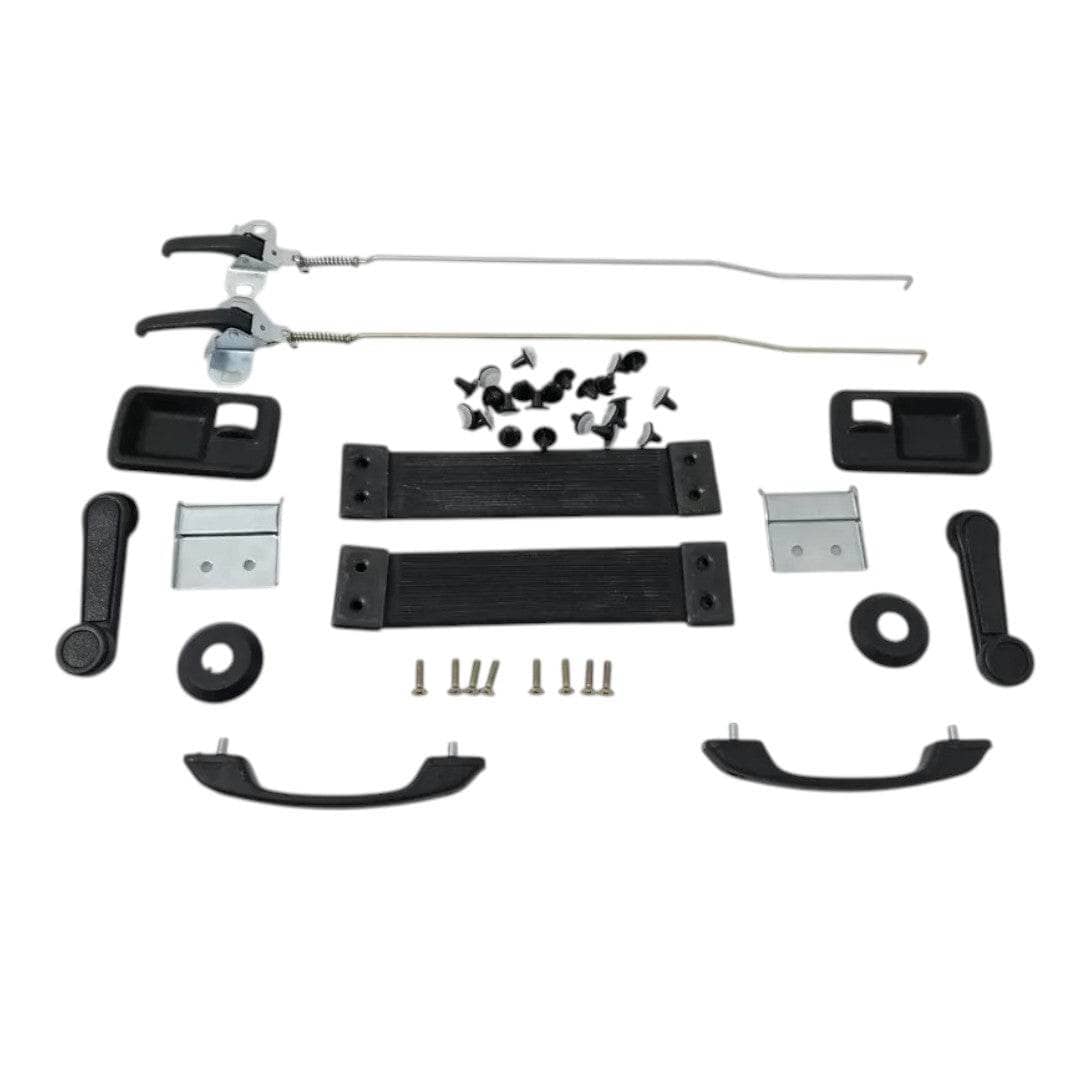 Suzuki Samurai door panel kit with handles, pull straps, and mounting hardware for easy installation