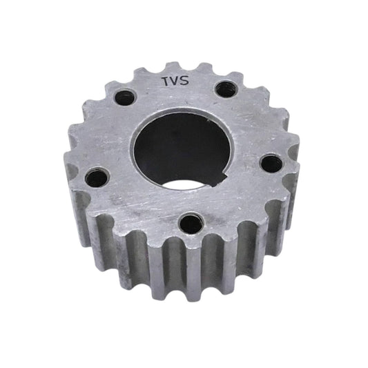 Metal timing gear sprocket with large circular opening and mounting holes