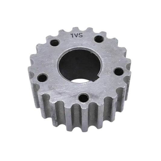 Metal timing gear sprocket with large circular opening and mounting holes