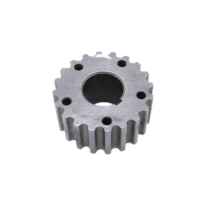 Metal timing gear sprocket with central bore and outer teeth, single piece