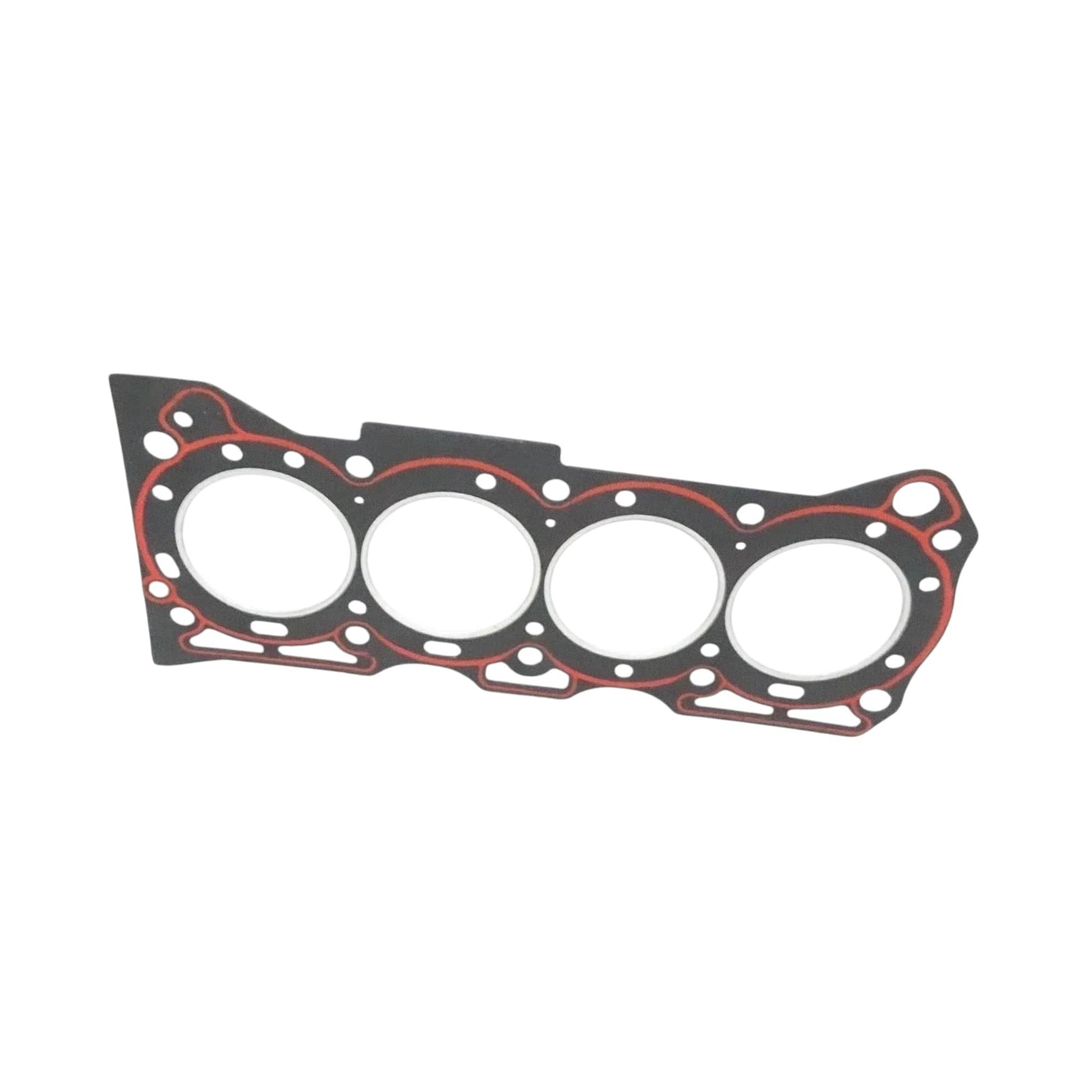 Engine head gasket, long strip design, four cylinder holes, black base with red border